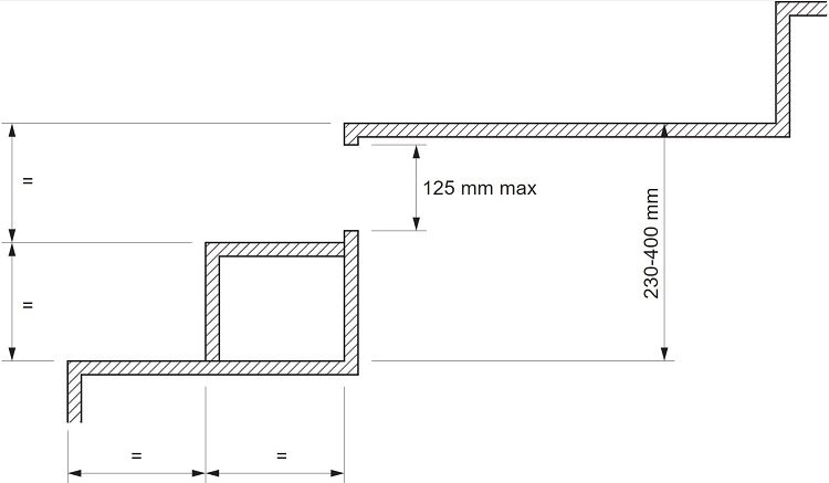 Method of compliance with I1D4(b) if difference between levels is 230-400 mm.