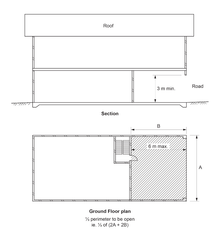 Figure D2D12c: Example of discharge of fire-isolated stair complying with D1.7(2)(c)